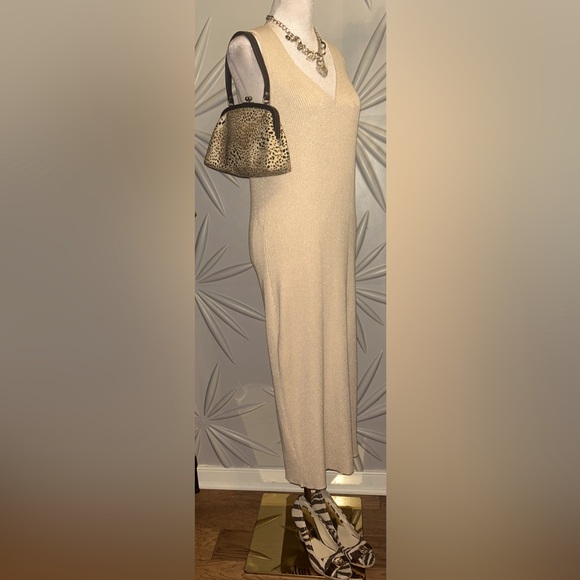 EUC Rachel Zoe SZ XL beige/gold knit sleeveless dress w/dual V-neck/bust 34-54 - Picture 6 of 10